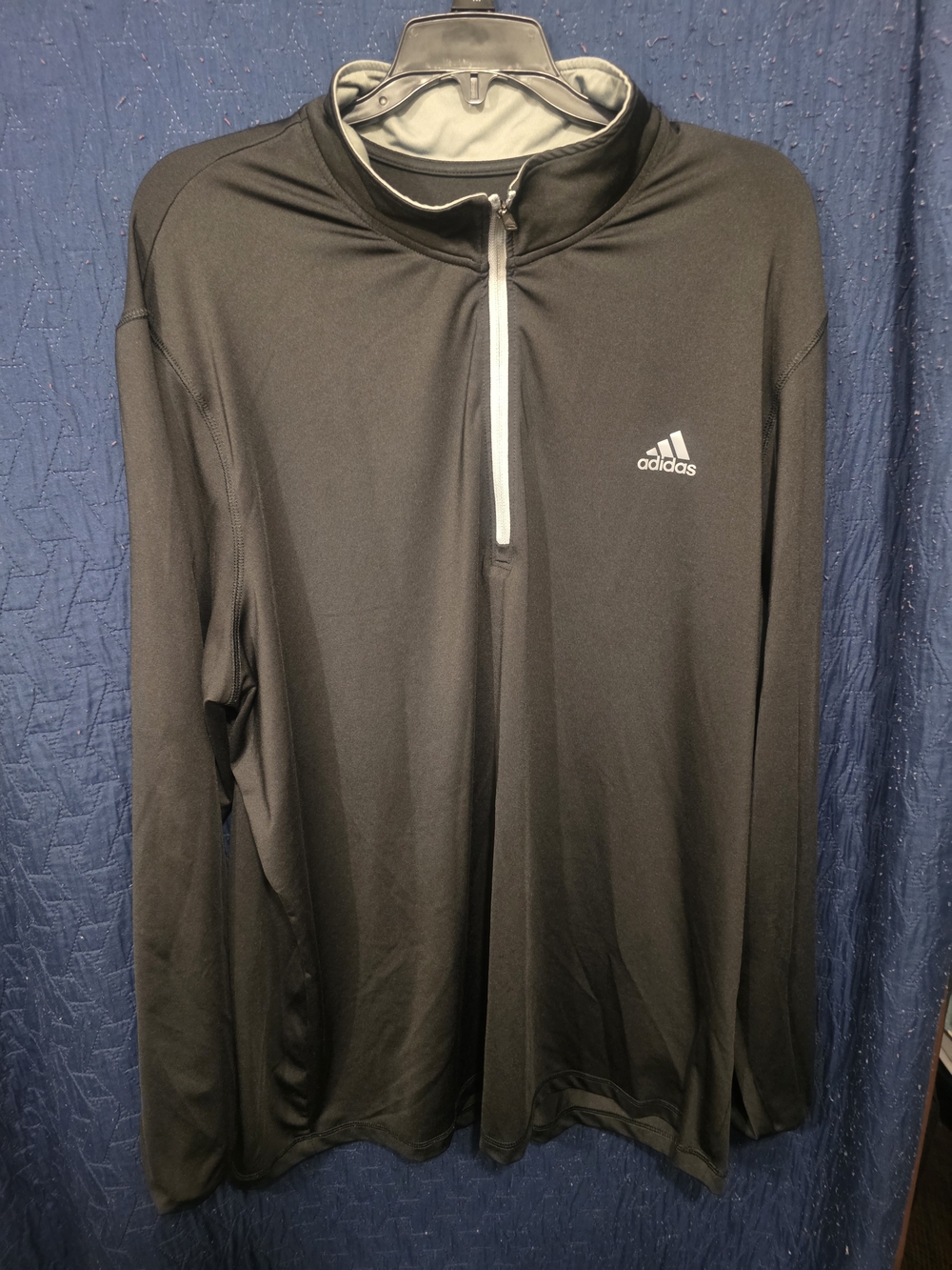 adidas Black Men's Quarter-Zip Performance Jacket Dry-Fit